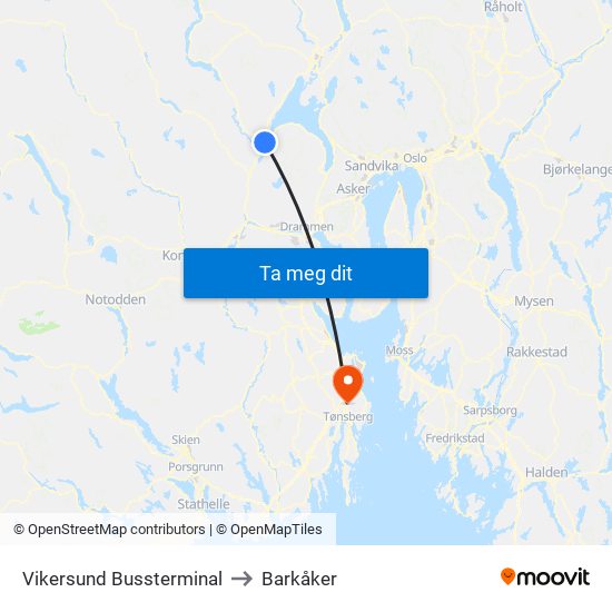 Vikersund Bussterminal to Barkåker map