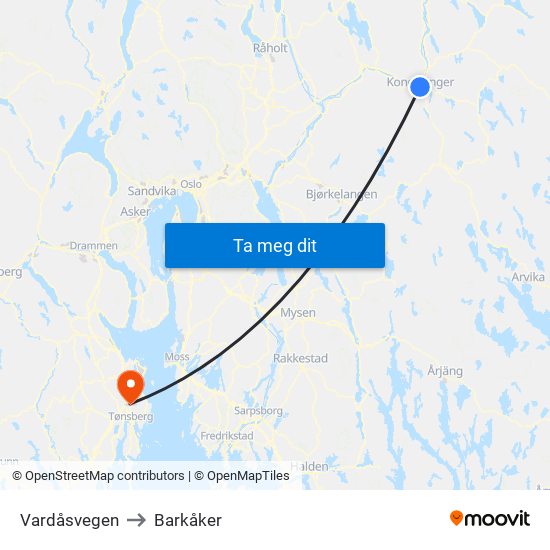 Vardåsvegen to Barkåker map