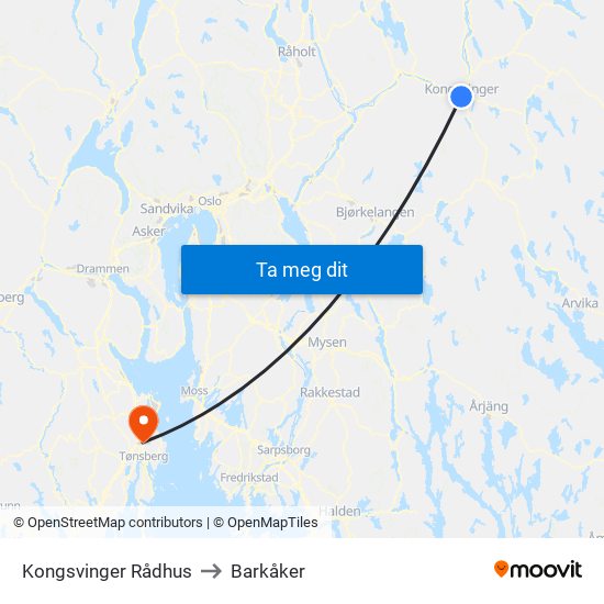 Kongsvinger Rådhus to Barkåker map