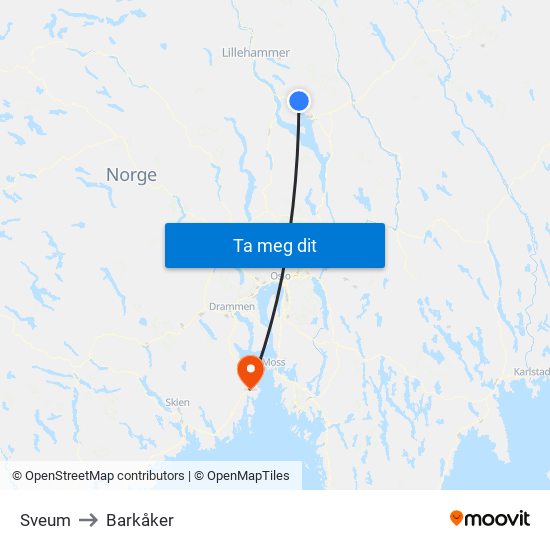Sveum to Barkåker map