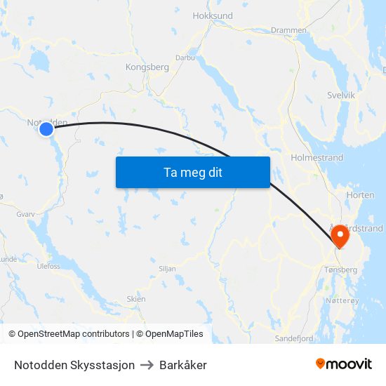 Notodden Skysstasjon to Barkåker map