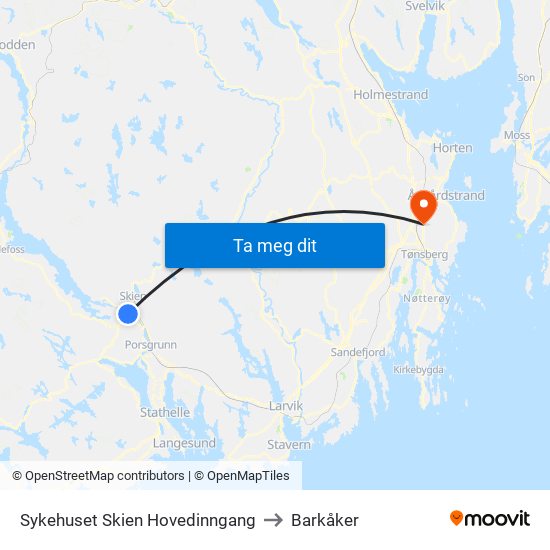 Sykehuset Skien Hovedinngang to Barkåker map