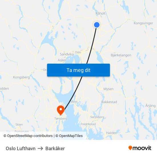 Oslo Lufthavn to Barkåker map