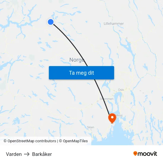 Varden to Barkåker map
