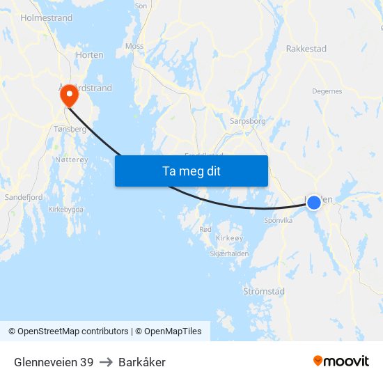 Glenneveien 39 to Barkåker map