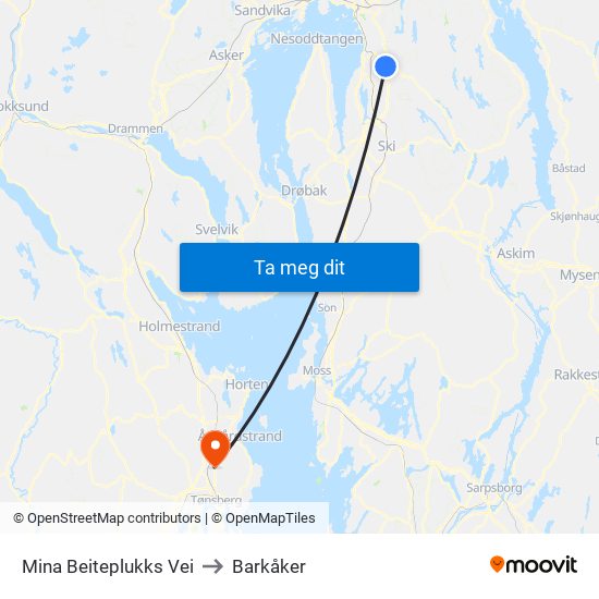 Mina Beiteplukks Vei to Barkåker map