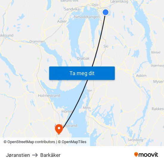Jøranstien to Barkåker map