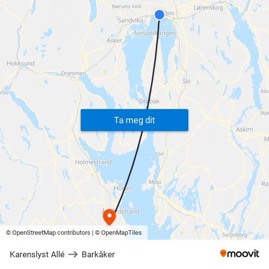 Karenslyst Allé to Barkåker map