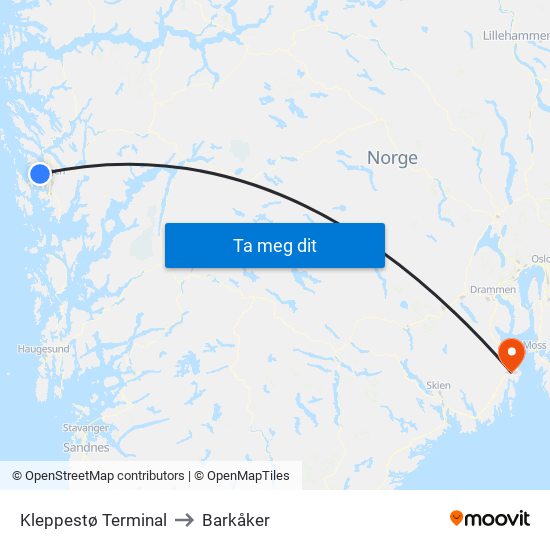 Kleppestø Terminal to Barkåker map