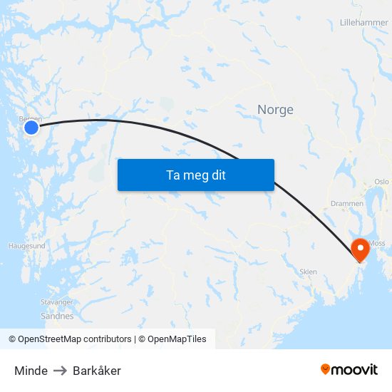 Minde to Barkåker map