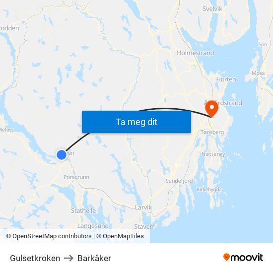 Gulsetkroken to Barkåker map