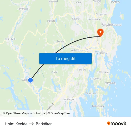 Holm Kvelde to Barkåker map