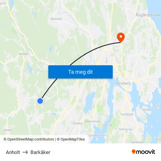 Anholt to Barkåker map