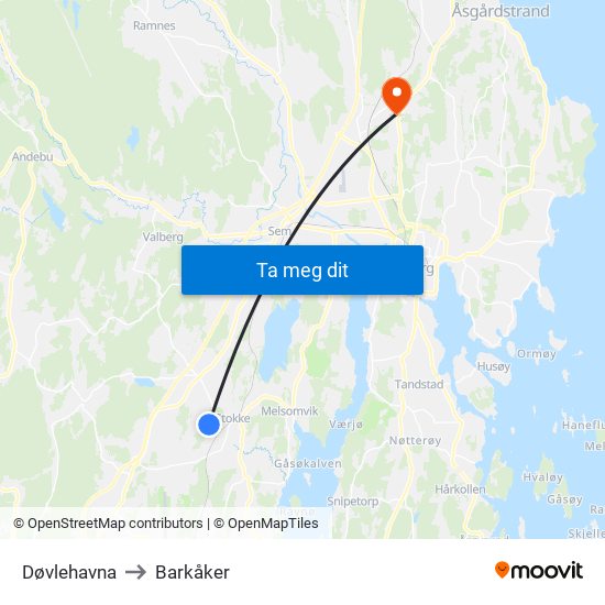 Døvlehavna to Barkåker map