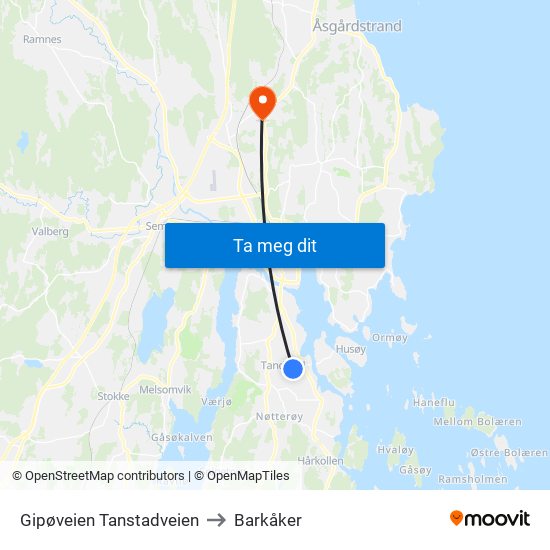 Gipøveien Tanstadveien to Barkåker map