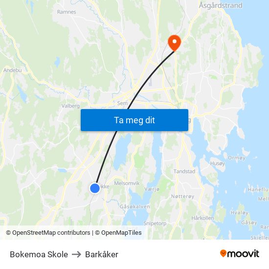 Bokemoa Skole to Barkåker map