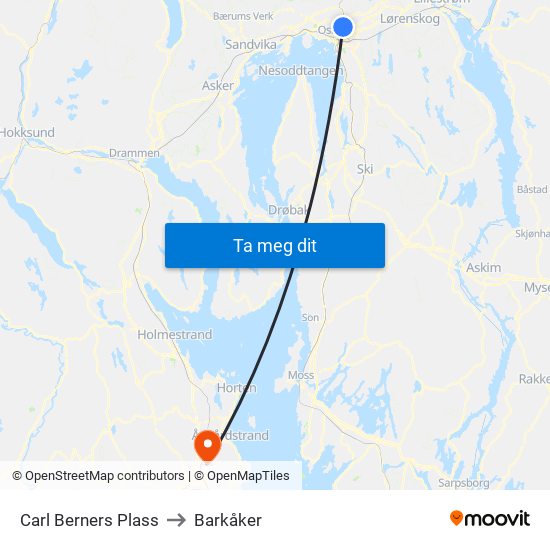 Carl Berners Plass to Barkåker map