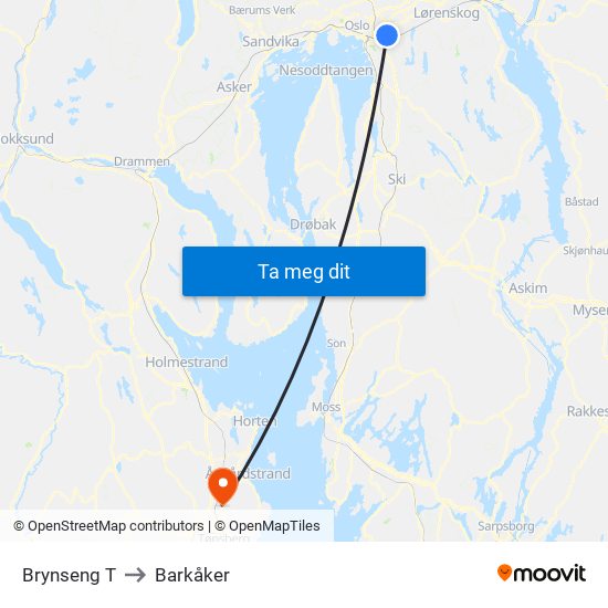Brynseng T to Barkåker map