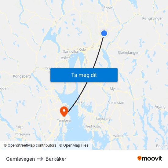 Gamlevegen to Barkåker map