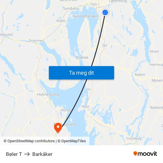 Bøler T to Barkåker map