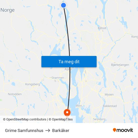 Grime Samfunnshus to Barkåker map