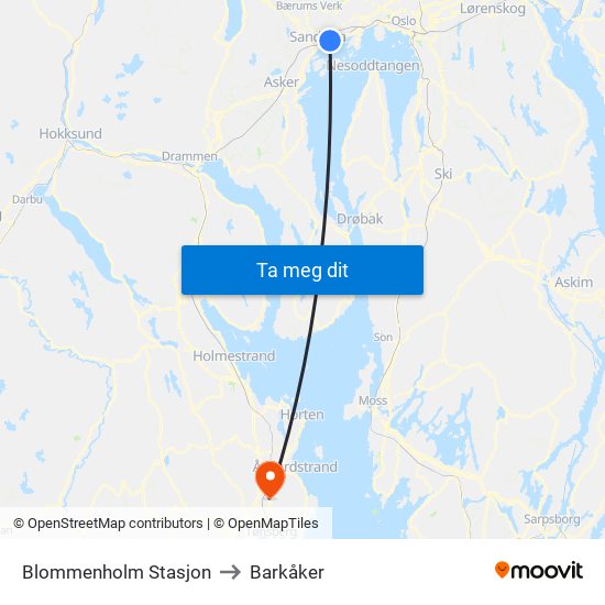 Blommenholm Stasjon to Barkåker map