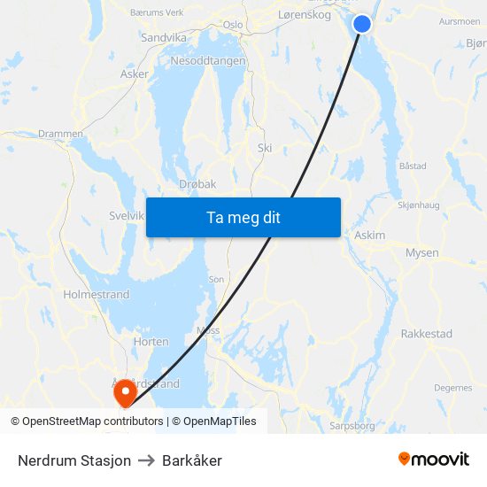 Nerdrum Stasjon to Barkåker map