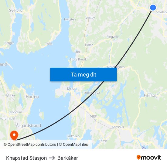 Knapstad Stasjon to Barkåker map