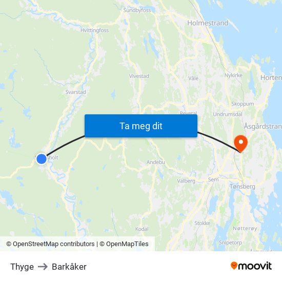 Thyge to Barkåker map