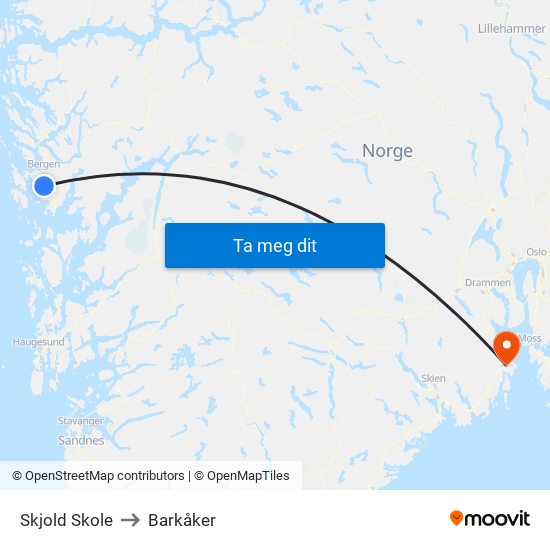 Skjold Skole to Barkåker map