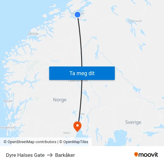 Dyre Halses Gate to Barkåker map