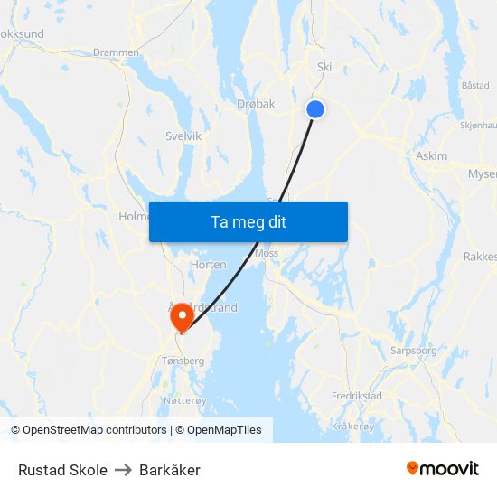 Rustad Skole to Barkåker map