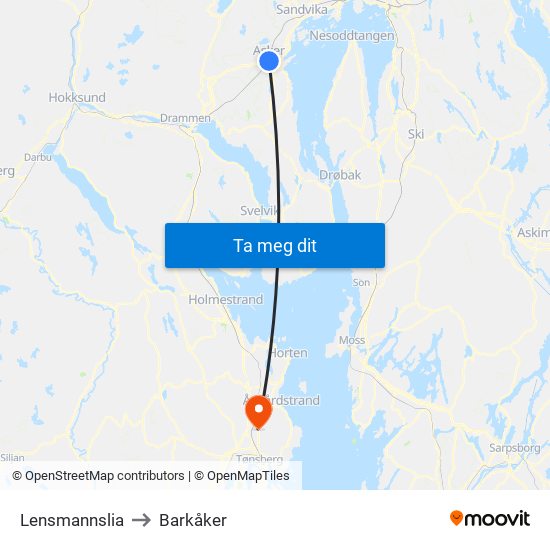 Lensmannslia to Barkåker map