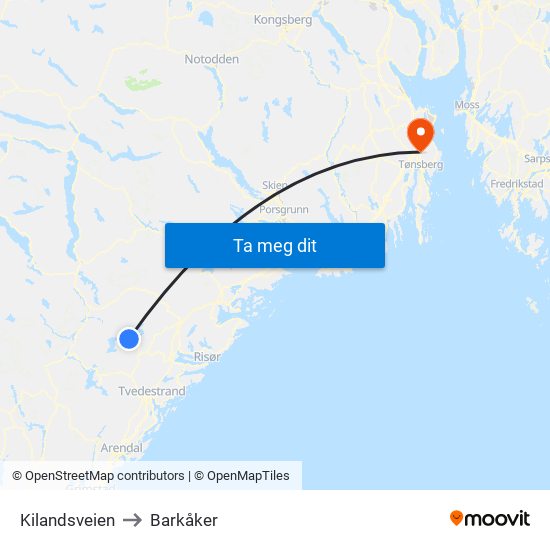 Kilandsveien to Barkåker map