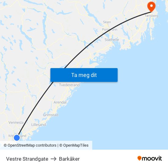 Vestre Strandgate to Barkåker map