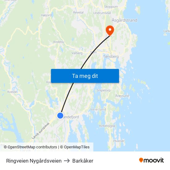 Ringveien Nygårdsveien to Barkåker map