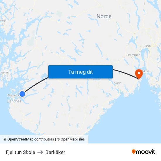 Fjelltun Skole to Barkåker map