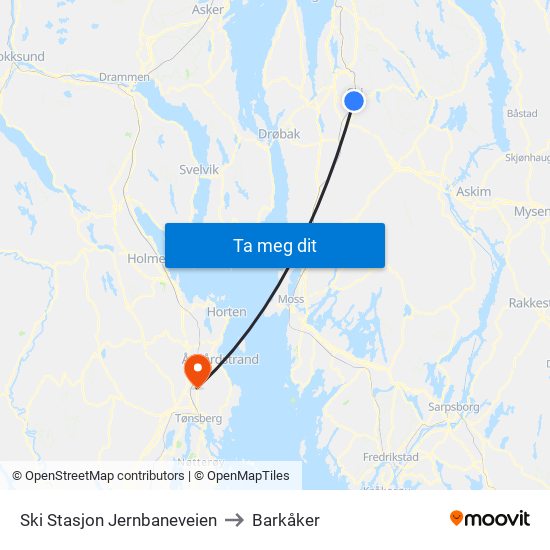 Ski Stasjon Jernbaneveien to Barkåker map