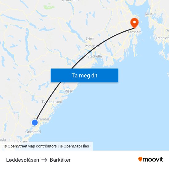 Løddesølåsen to Barkåker map