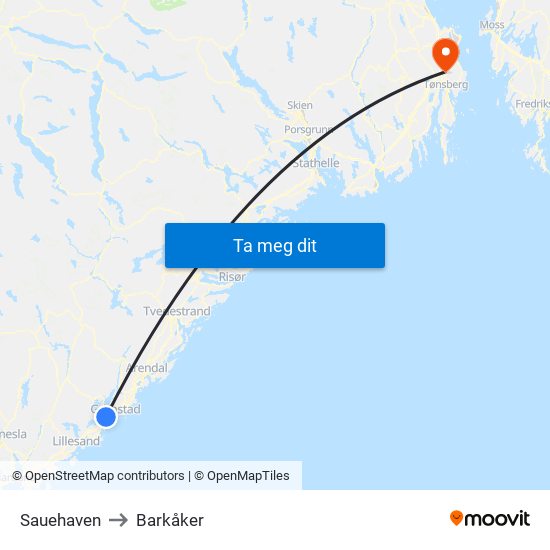 Sauehaven to Barkåker map