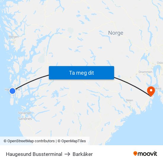 Haugesund Bussterminal to Barkåker map