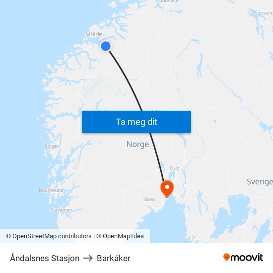 Åndalsnes Stasjon to Barkåker map