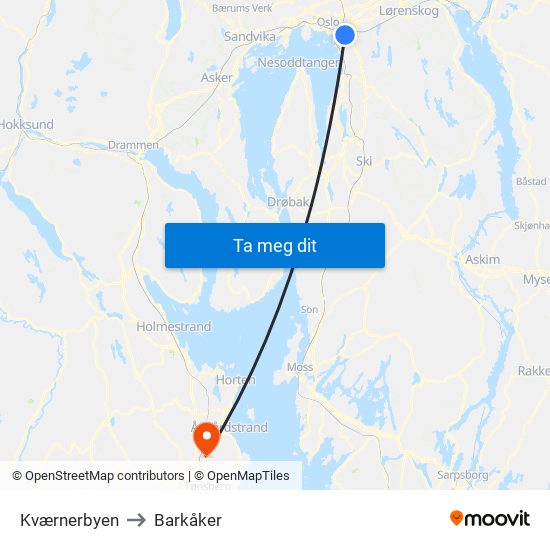 Kværnerbyen to Barkåker map