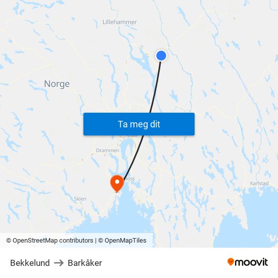 Bekkelund to Barkåker map