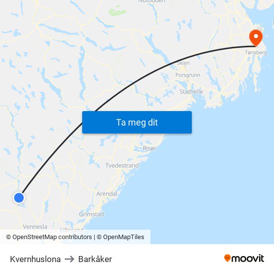 Kvernhuslona to Barkåker map