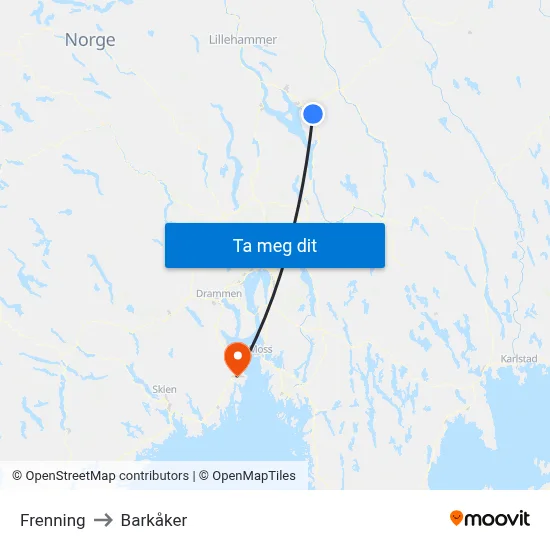 Frenning to Barkåker map