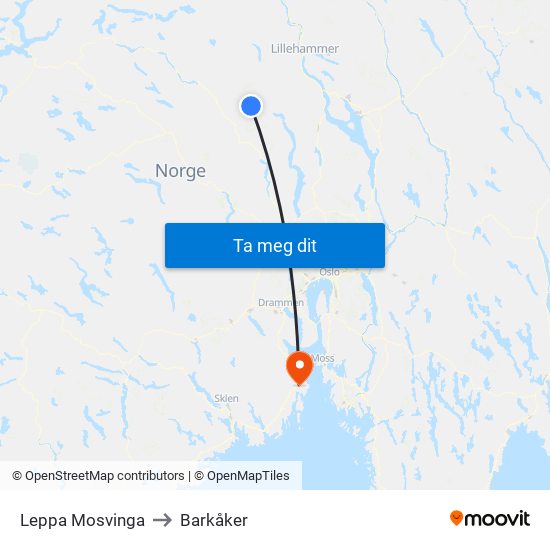 Leppa Mosvinga to Barkåker map