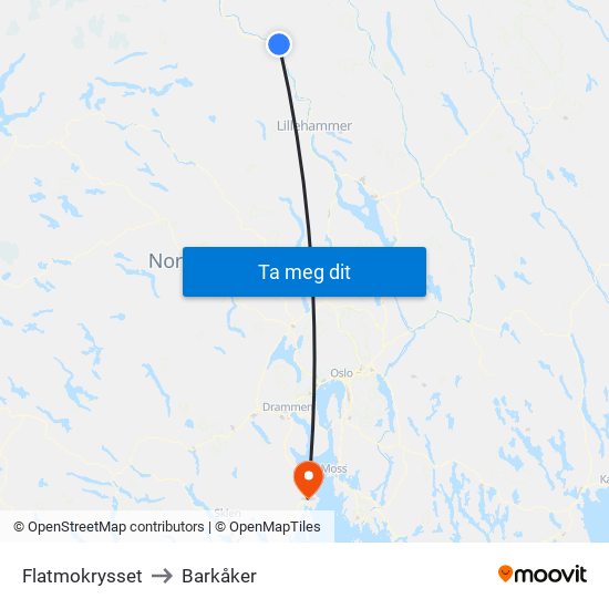 Flatmokrysset to Barkåker map