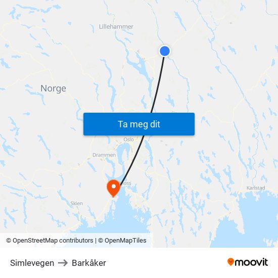 Simlevegen to Barkåker map