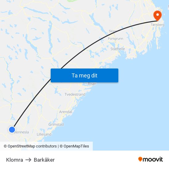 Klomra to Barkåker map